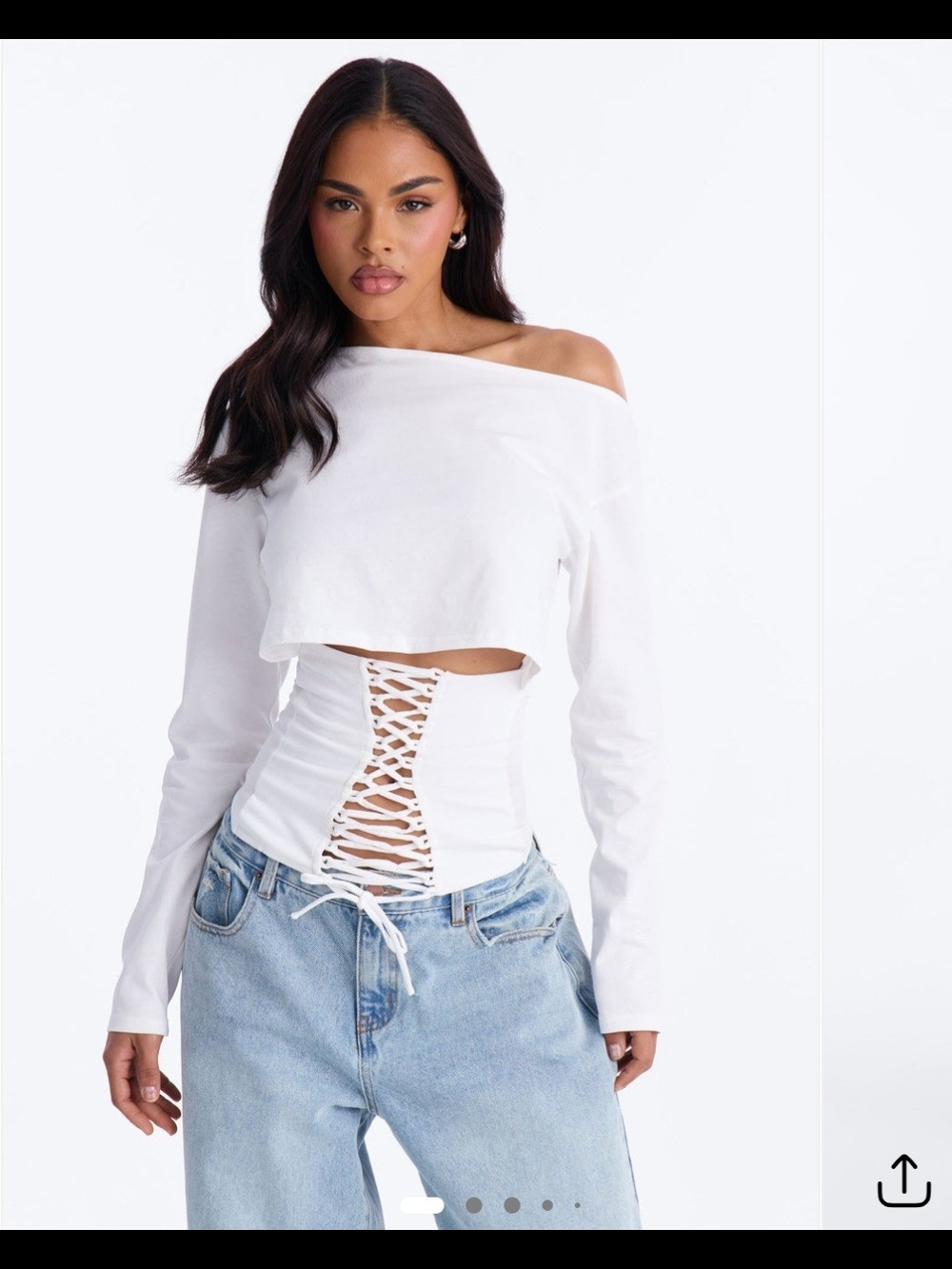 White Off-Shoulder Lace-Up Crop Top